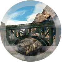 Diseño 3D de un puente y un paisaje de montaña